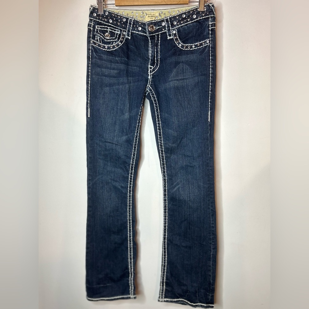 L.A. Idol  Rhinestone Classic White Stitching Boot Cut  Jeans size 9
